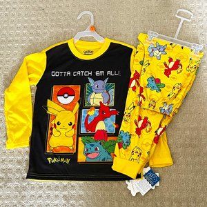Pokemon Boys Long Sleeve Fleece Shirt & Pants 2-Piece Pajama Set, Size S (6/7)